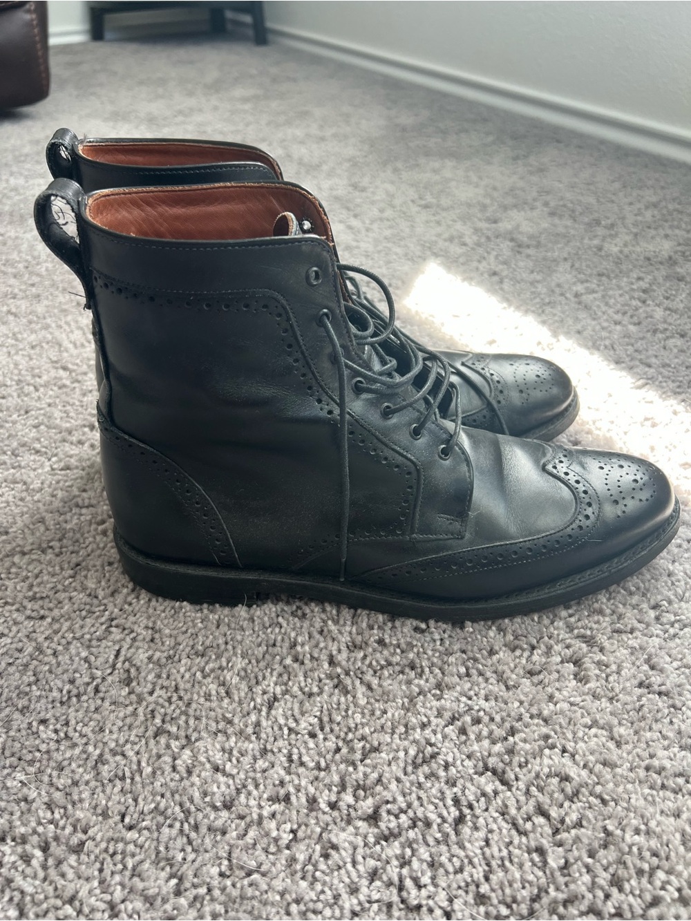 Allen Edmonds Black Leather Wingtip Lace-Up Boots